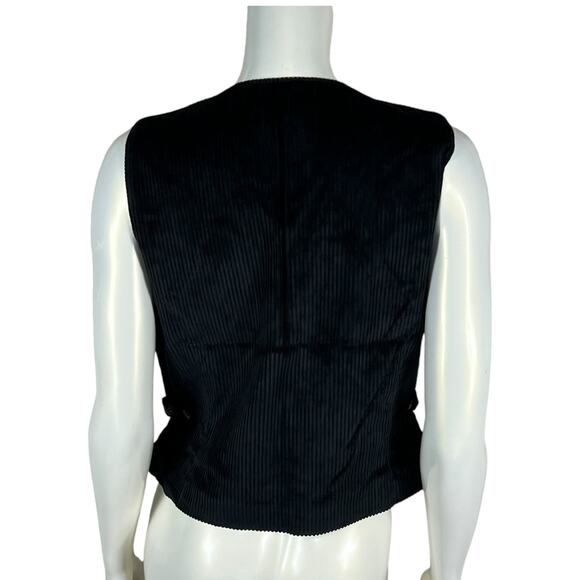 Marsh Landing Black Leather Vest Ribbed Cotton Back Button Front Size M Y2K 90s - Picture 4 of 10